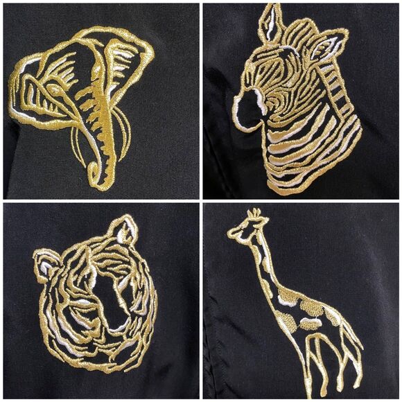 Vintage Black Gold Embroidered Safari Animal Jacket Size M Statement Bomber - Picture 7 of 13